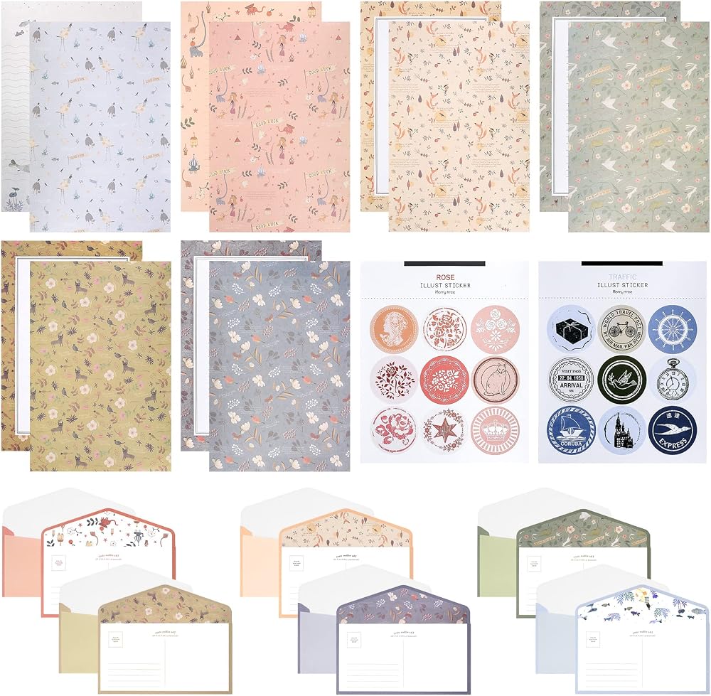 Tomoyuki Writing Paper and Envelopes Set 36 Pcs A5 Lined Stationery 6 Styles