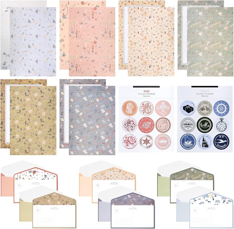 Tomoyuki Writing Paper and Envelopes Set 36 Pcs A5 Lined Stationery 6 Styles
