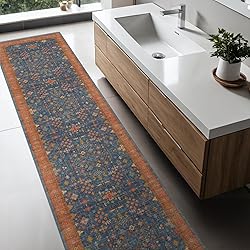 Navy Blue Washable Hallway Runner Rug 2x10 Non Slip