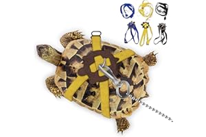 HOKABLE Pet Tortoise Leather Harness & Leash - Small Tortoise Supplies, Adjustable Control (M, Yellow)