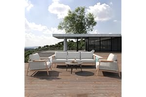 Acanva Modern All-Weather Aluminum Outdoor Patio Sofa with Thick Cushions, Olefin Fabric Sunroom Backyard Furniture, 3 Piece Set (Couch & 2 Chairs)