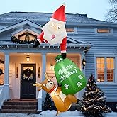 AerWo 8 FT Christmas Inflatable Outdoor Decoration, Santa Inflatable and Reindeer Christmas Blow up Yard Decorations with LED Lights Outside for Home Roof Lawn Decor