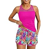 Aqua Eve Women Tankini with Shorts - Tummy Control Two Piece Swimsuit High Neck Bathing Suit with Pockets 2025 Swimwear