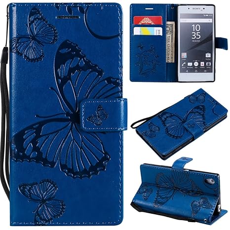 Hozor Sony Xperia Z5 Handyhülle, Retro Großer Schmetterling Muster PU Kunstleder Ledercase Brieftasche Kartenfächer Schutzhül