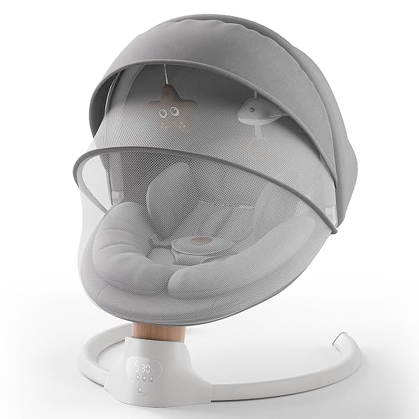 BABY SWINGS FOR INFANTS, FASONBABY ELECTRIC BABY SWING WITH MUSIC SPEAKER, 5 SPEEDS, REMOTE CONTROL AND BLUETOOTH – PORTABLE INFANT SWING FOR INDOOR AND OUTDOOR (GRAY)