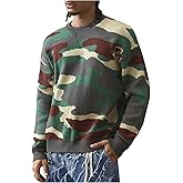 WDIRARA Men's Camo Sweaters Crew Neck Long Sleeve Pullover Tops Streetwear