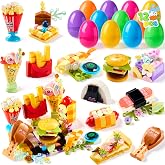 JOYIN 12 Pcs Prefilled Easter Eggs with Food Building Blocks, Plastic Fast Food Building Eggs for Easter Theme Party Favors, Basket Stuffers for Boys Girls, Egg Hunt, Classroom Prizes for Kids
