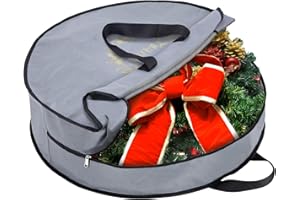 BALEINE 1 Pack Wreath Storage Container, Christmas Wreath Storage Bag with Reinforced Handle for Holiday Xmas (Grey, 30"X8")