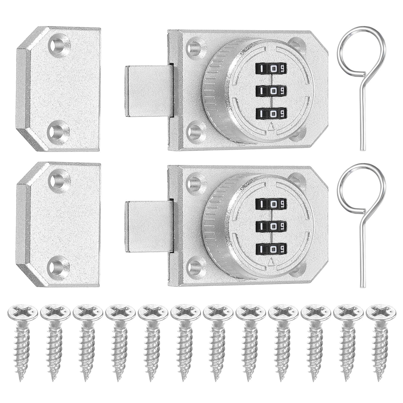 PATIKIL Combination Cabinet Lock, 3-Digit Password Cabinet Lock 2 Pcs Zinc Alloy Mechanical Keyless Safety Door Latch for One Way Door Drawer Cupboard, Silver