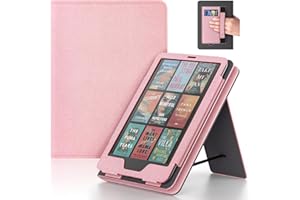Lainergie Case for Kindle Paperwhite 7"/6.8" (12th/11th Gen, 2024/2021) & Kindle Colorsoft Signature Edition 2024, Slim PU Shell Cover with Stand, Hand Strap, Auto-Wake/Sleep Feature Not for TCL, Pink