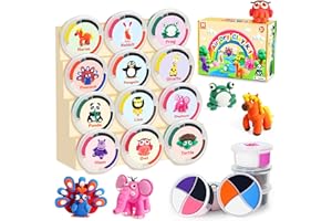 Air Dry Clay Kit for Kids, 12 Animals Modeling Clay with Tutorial Cards & Video, 8 Sculpting Tools, Ultra Light, Safe & Non-T