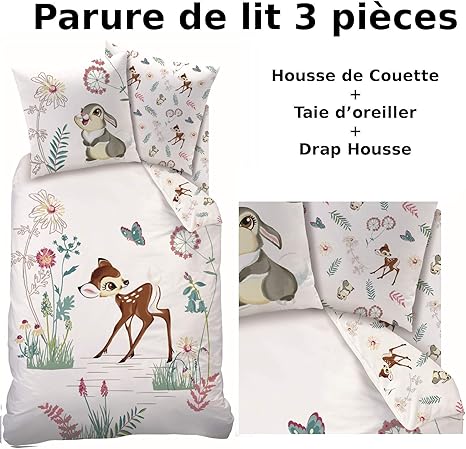 Decokids Bambi Lot Housse De Couette Drap Housse Parure De Lit 3pcs 100 Coton Housse De Couette 140x200 Taie D Oreiller 63x63 Drap Housse 90x190 Amazon Fr Cuisine Maison