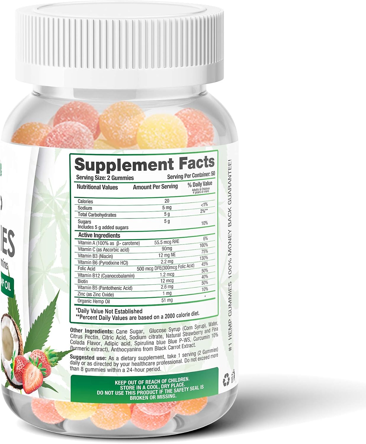 Organic Hemp Oil Gummies in Big 100 Count Bottle. 2550mg