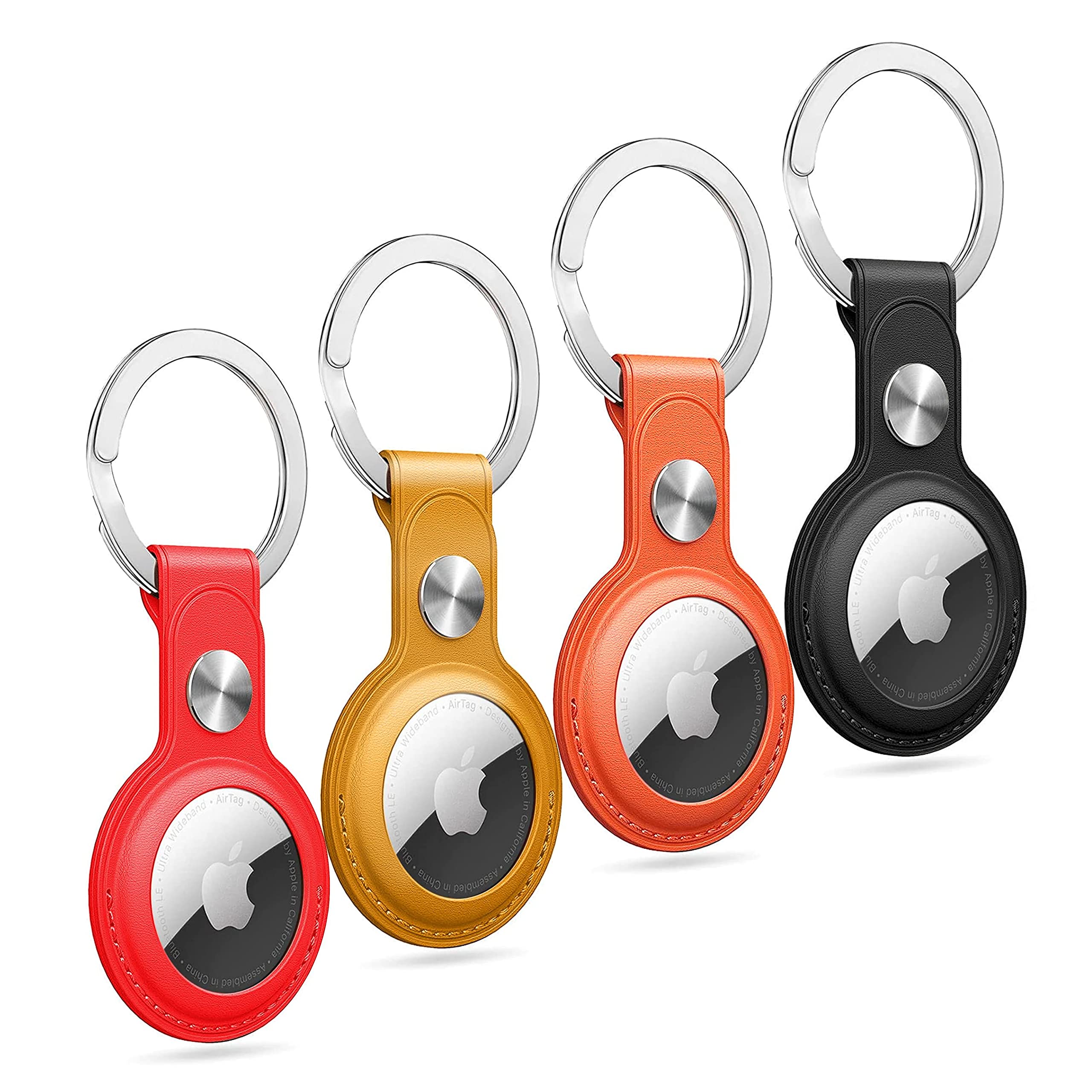 PU Leather AirTag Keyring Holder for Apple AirTags [4 Pack] Anti-Lost, Scratch-Resistant Secure Key Ring Case for Key, Dog/Cat Collar, Luggage, Bag. Protective Cover Keychain for Air Tag (Multicolour)
