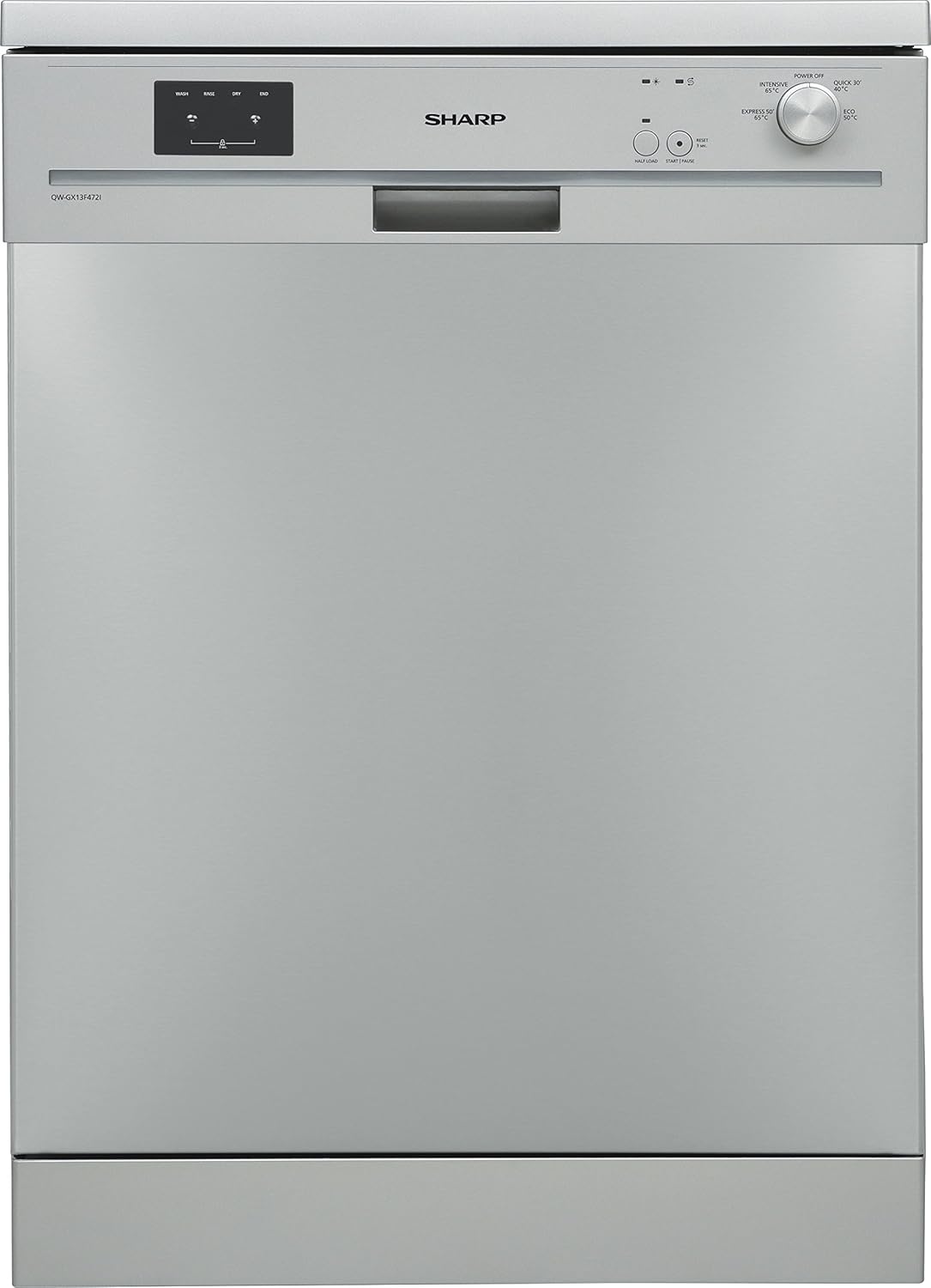 Sharp QW-GX13F472I-DE / Geschirrspüler freistehend 60 cm / A++ / 13 Maßgedecke / 4 Programme / Startzeitvorwahl / 12 L Wasserverbrauch / Höhenverstellbarer Oberkorb / AquaStop / Edelstahl