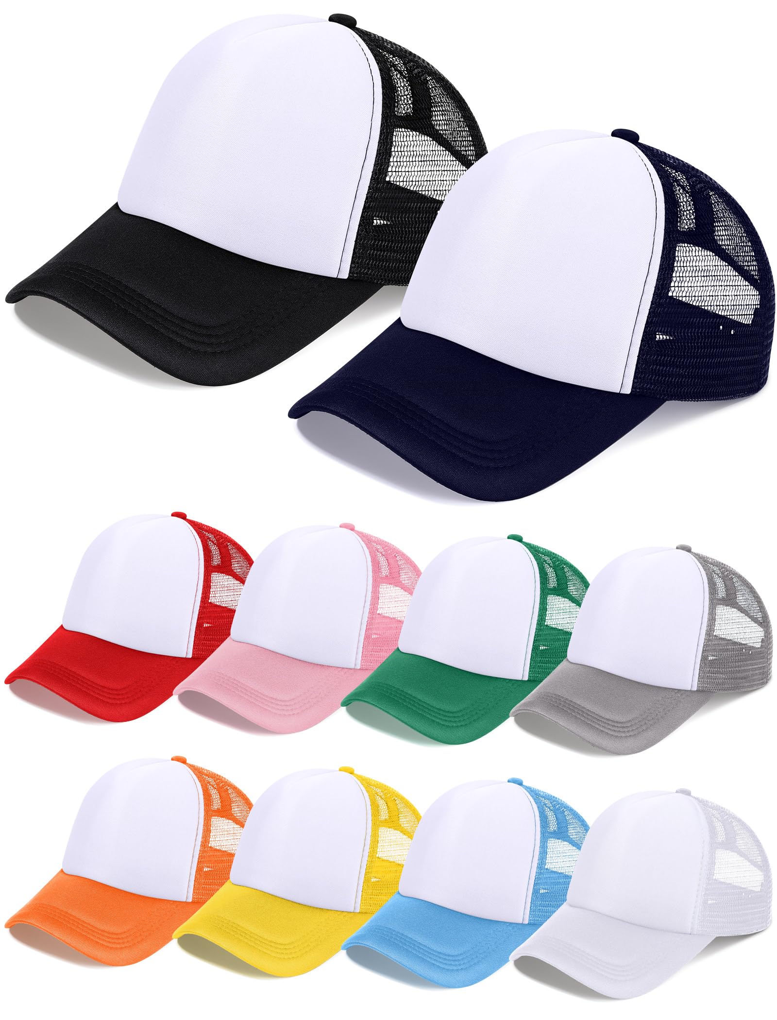 Photo 1 of 10 Pcs Sublimation Blank Trucker Hats Bulk Mesh Baseball Cap Polyester Mesh Trucker Hat for Men and Women (Multicolor)