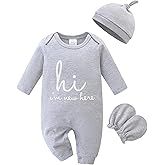 Babymine Cute Newborn Unisex Baby 100% Cotton Long Sleeve Onesie Coming Home Outfits,Soft Romper with Mittens & Hat