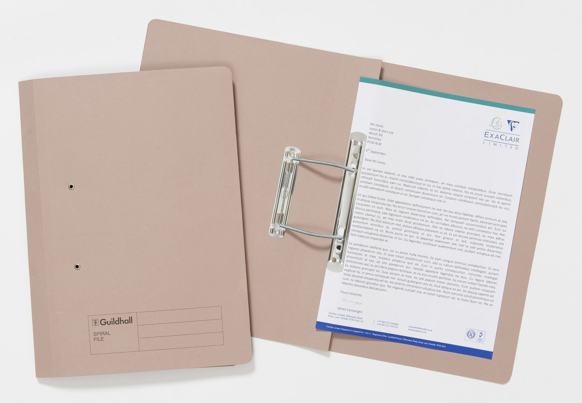 Exacompta - Ref 346-BUFZ - Guildhall - Document Spiral Files, 285gsm Medium Weight Spring Manilla, 355x250mm, Metal Spring Mechanism, Blue Angel Certified - Buff, Pack of 25