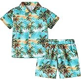 ZOEREA Toddler Baby Boy Clothes Hawaiian Outfit Shorts Sets Printed Button Down Shirt and Shorts Summer Beach Clothes 1-5T
