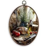 DILSJ Vintage Italian Kitchen Oval Wall Art Decor, Cottagecore Bread Olive Oil and Tomato Canvas Wall Art Framed, Rustic Farm