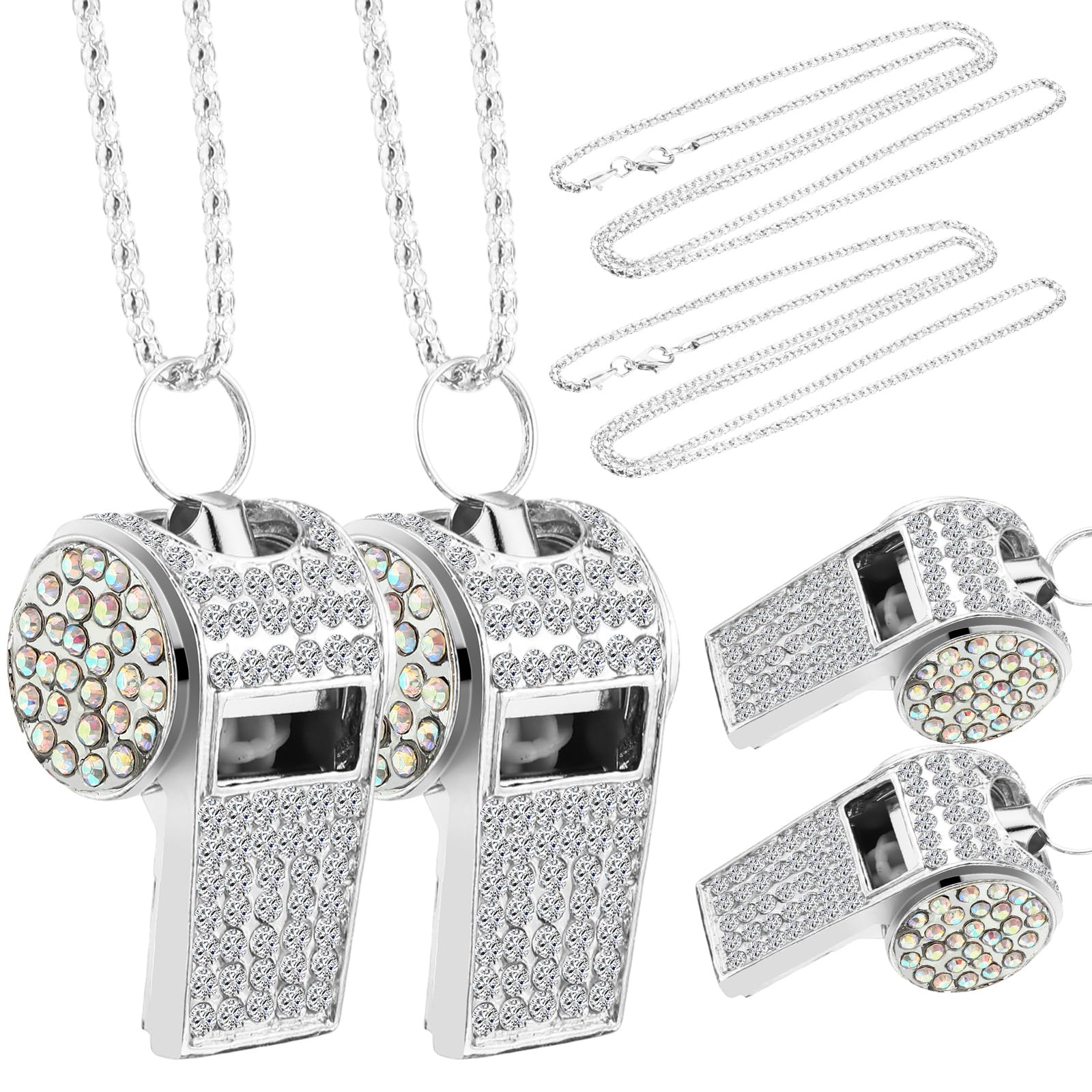 Photo 1 of WinnerWhy 2 Pack Bling Whistle Crystal Rhinestone Necklace, Metal Whistle with Glitter, Shining Halloween Accessory with Chain, Loud Crisp Sound for Coach Captain Referee Teacher Training Gift(Silver)