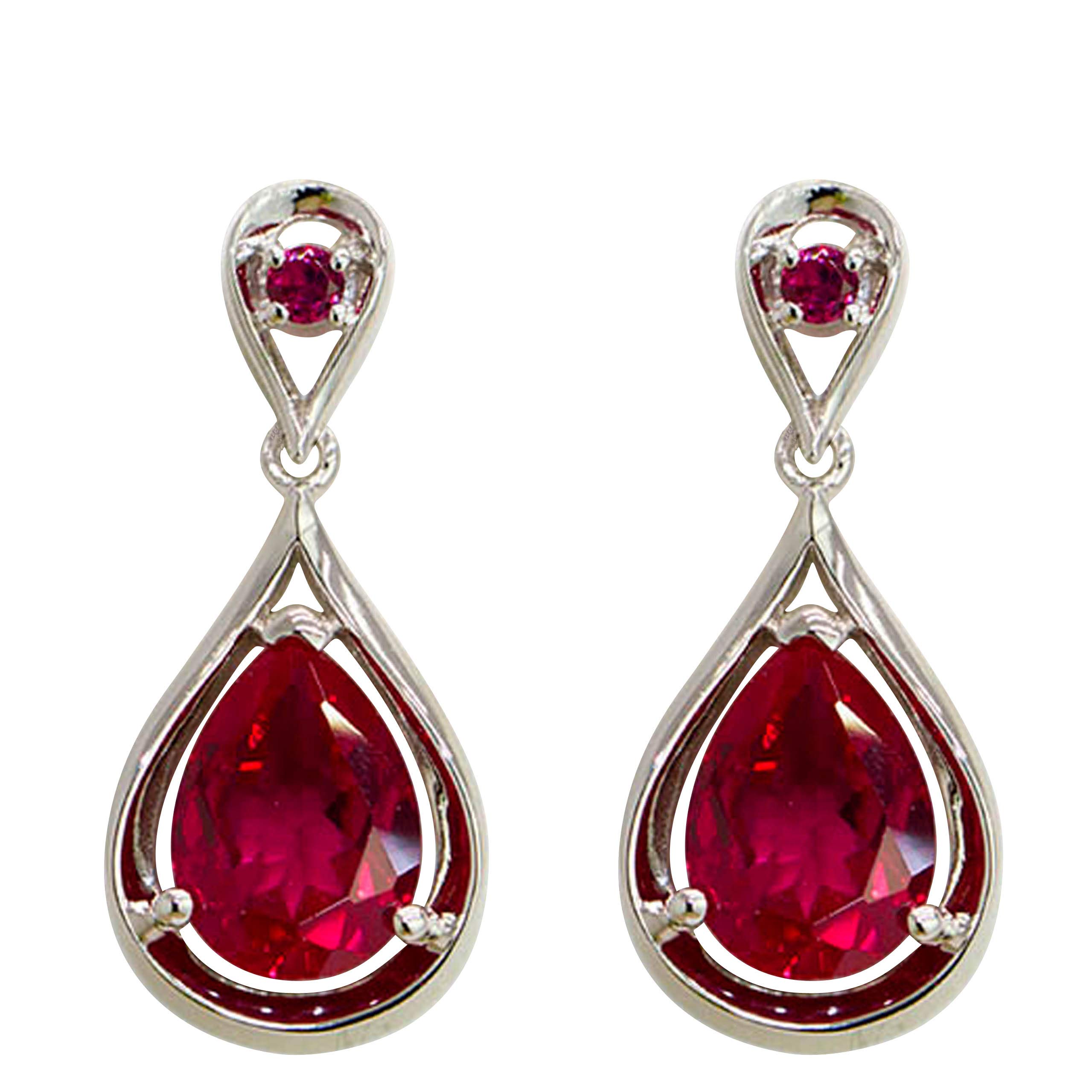 Navachi 925 Sterling Silver 18k White Gold Plated 7.1ct Square Ruby Az9120e Drop Stud Earrings