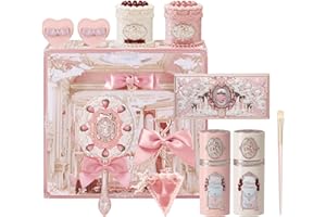 Flower Knows Strawberry Cupid 12-Piece Makeup Gift Box Set,Lip Cream×2+Liquid Blush×2+Makeup Palette×1+Hand Mirror×1+Solid Perfume×1+Hair Clip×1+Cushion Powder Puff×2+Eyeshadow Brush×1+Gift Box×1