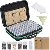 Douorgan Seed Storage Box, Portable Seed Saving Box, Sturdy Seed Organizer Kit Seed Envelopes Funnel Label, Seed Container for Flower Plants Vegetable Seed, M-60 Slots