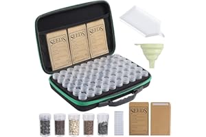 Douorgan Seed Storage Box, Portable Seed Saving Box, Sturdy Seed Organizer Kit Seed Envelopes Funnel Label, Seed Container for Flower Plants Vegetable Seed, M-60 Slots
