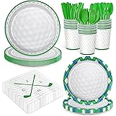 168pcs Golf Birthday Party Supplies Plates Napkins Paper Cups for Golf Sports Themed Decorations Tableware Set for Kids Boys Birthday Decor Serve 24 Guests