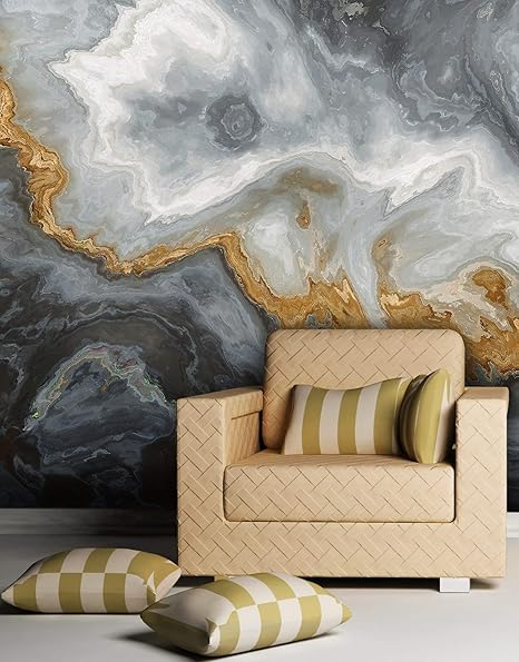 Amazon Com Gray And Gold Marble Stone Quartz Agate Peel And Stick Wallpaper Removable Wall Mural 6190 9ft H X 8ft W Home Kitchen