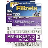 Filtrete 16x20x4 Air Filter MPR 1550 DP MERV 12, Healthy Living Ultra Allergen Deep Pleat, 2 Pack, Fits Lennox & Honeywell De