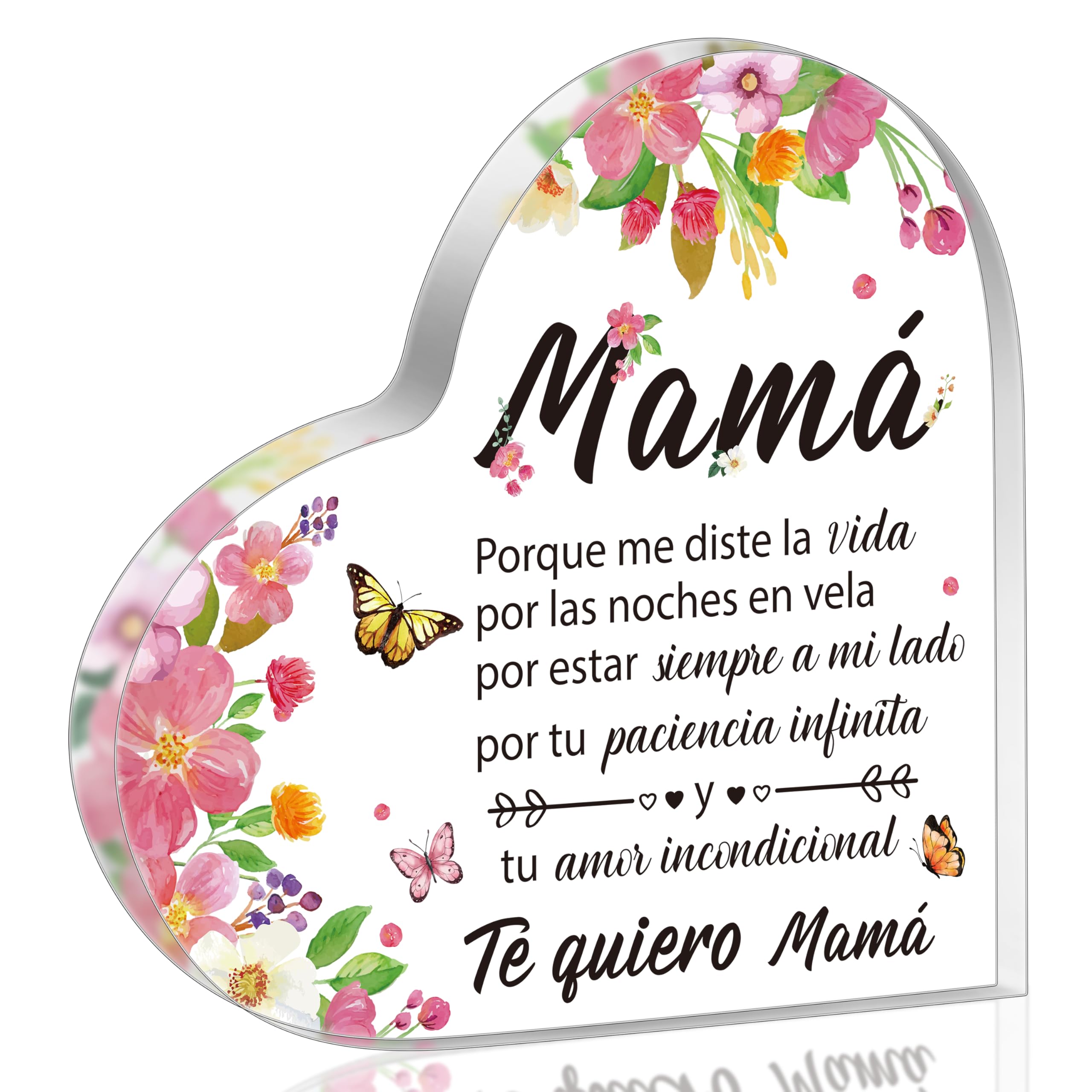 Photo 1 of Yopyame Gifts for Mom Birthday - Regalos para Mamá Acrylic Gifts Spanish Mom Acrylic Heart Keepsake Paperweight from Daughter Son Mother's Day Birthday Christmas Valentines Acrylic Sign Plaque for Mom