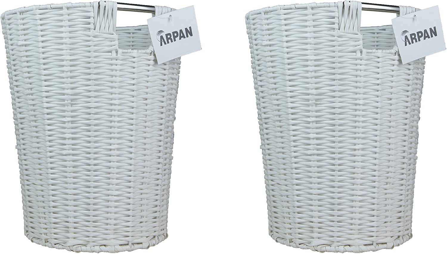 ARPAN Set of 2 White Resin Plastic Strong Round Waste Paper Bin/Basket/Storage - Ideal for Home Office, Hotels