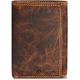 Genuine Leather Mens RFID Blocking Slim Trifold Wallet with 6 Cards+1 ID Window + 2 Note Compartments. - Cognac - S