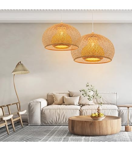 Farmhouse Rattan Pendant Light Fxtures for Living Room，22'' Bird