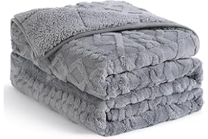 Topblan Weighted Blanket Twin Size 12 lbs, Soft Weighted Blanket with Doubled-Sized Shaggy Sherpa, Jacquard Knitted Stylish Warm Weighted Blankets Throw for Better Sleep, Grey, 48 x 72 inches