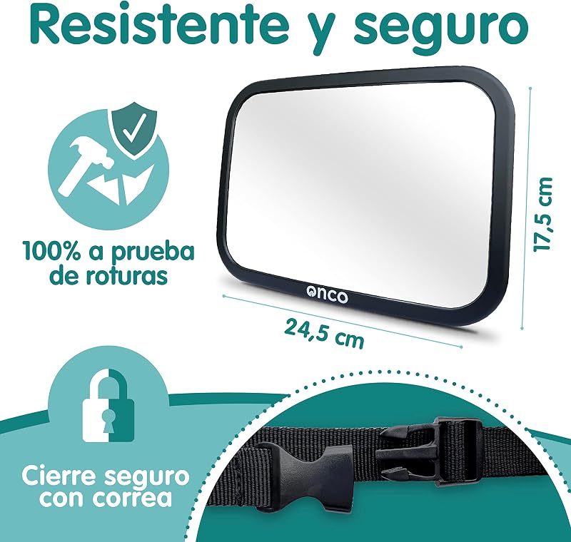 Onco Car Mirror Baby Rear Seat - 100% Shatterproof, Espelho retrovisor do carro do bebê, Universal Fit, espelhos retrovisores do carro, espelho do carro para ver o bebê, bebê recém-nascido