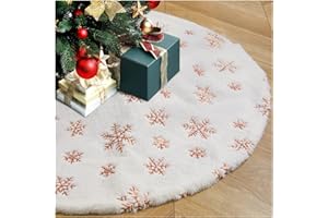 FANQISI White Christmas Tree Skirt 36 Inches Faux Fur Tree Skirts Rose Gold Snowflakes Plush Tree Skirts Small Xmas Tree Skirt for Christmas Tree Decorations Ornaments