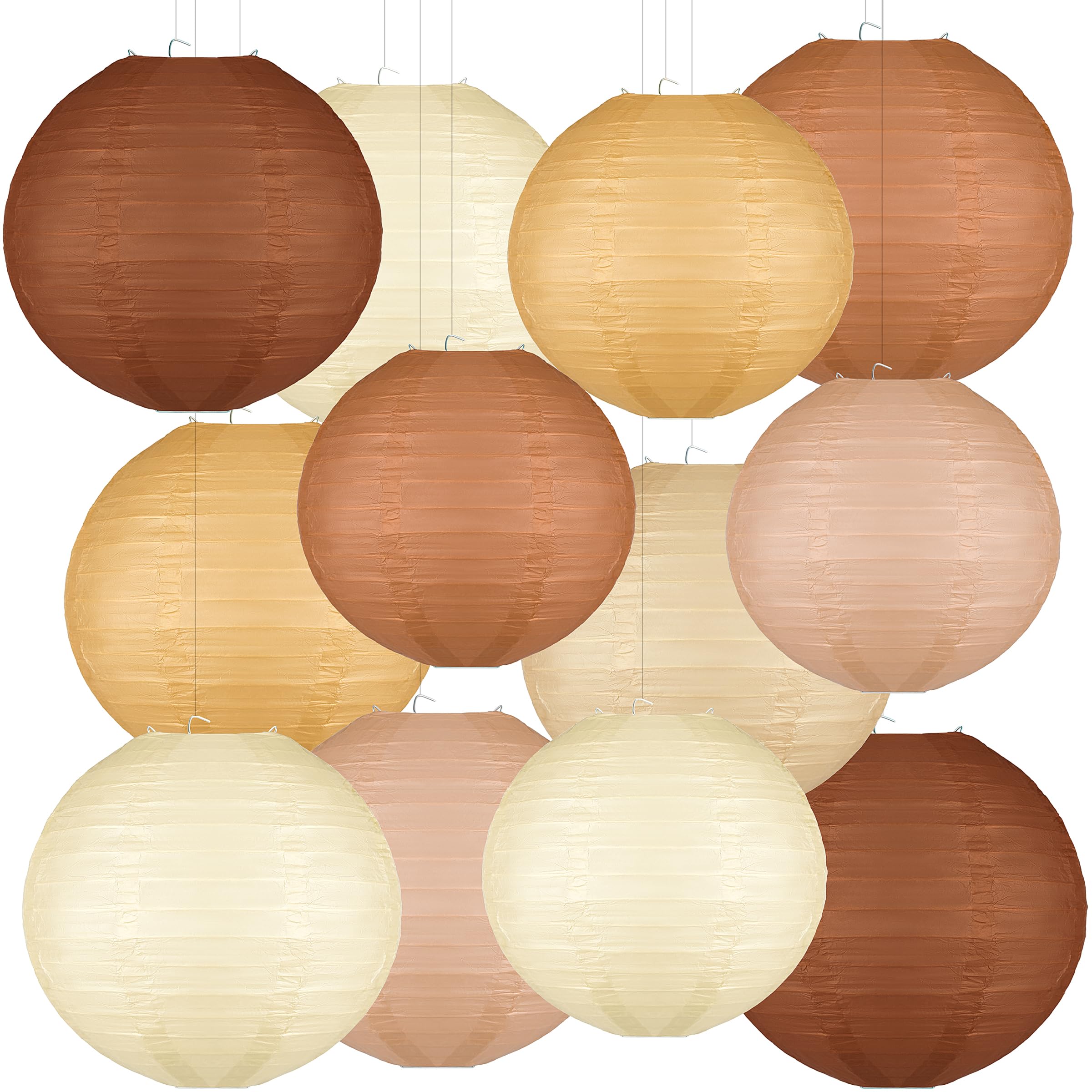Photo 1 of 12 Pcs Boho Paper Lanterns, 10'' Brown Party Decorations, Hanging Paper Lanterns Party Decorations for Classroom Western Party Wedding Baby Shower Home Decorations