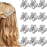 Mini Flower Hair Clips, 12 Pcs Silver Mini Claw Clips Cute Small Flower Hair Barrettes Metal Floral Decorative Hair Accessories for Women Girls Thin Thick Hair