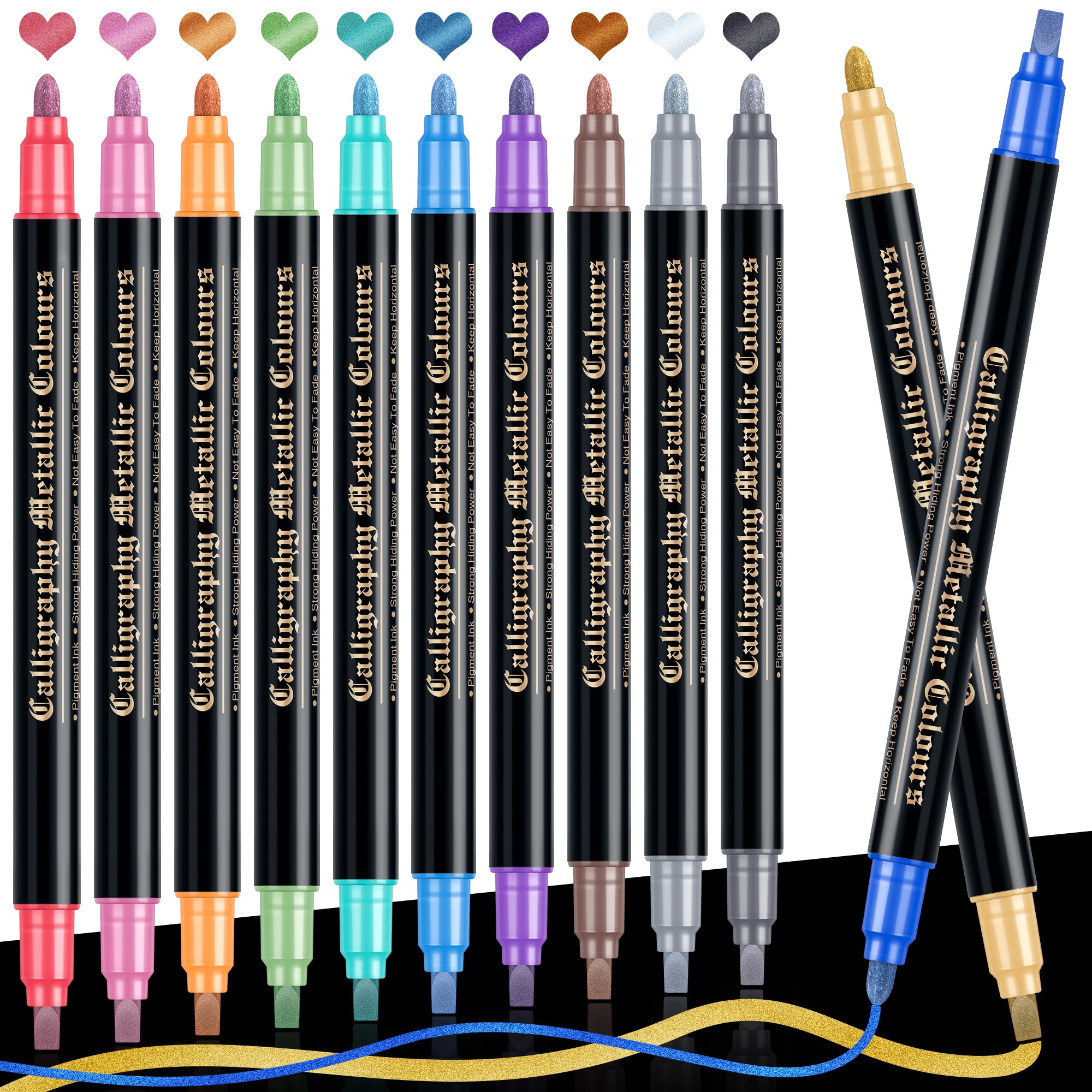 APOGO Glitter Pens - 12 Dual Tip Metallic Marker Pens Art Supplies for Scrapbook Accessories, Black Paper, Photo Album, Card Making, Art Supplies, Teenage Girls Gifts, Stocking Fillers