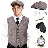 EFORLED Halloween 1920s Mens Costume Accessories Set,Great Gatsby Clothing,Roaring 20s Pocket Watch,Mafia Mobster Hat