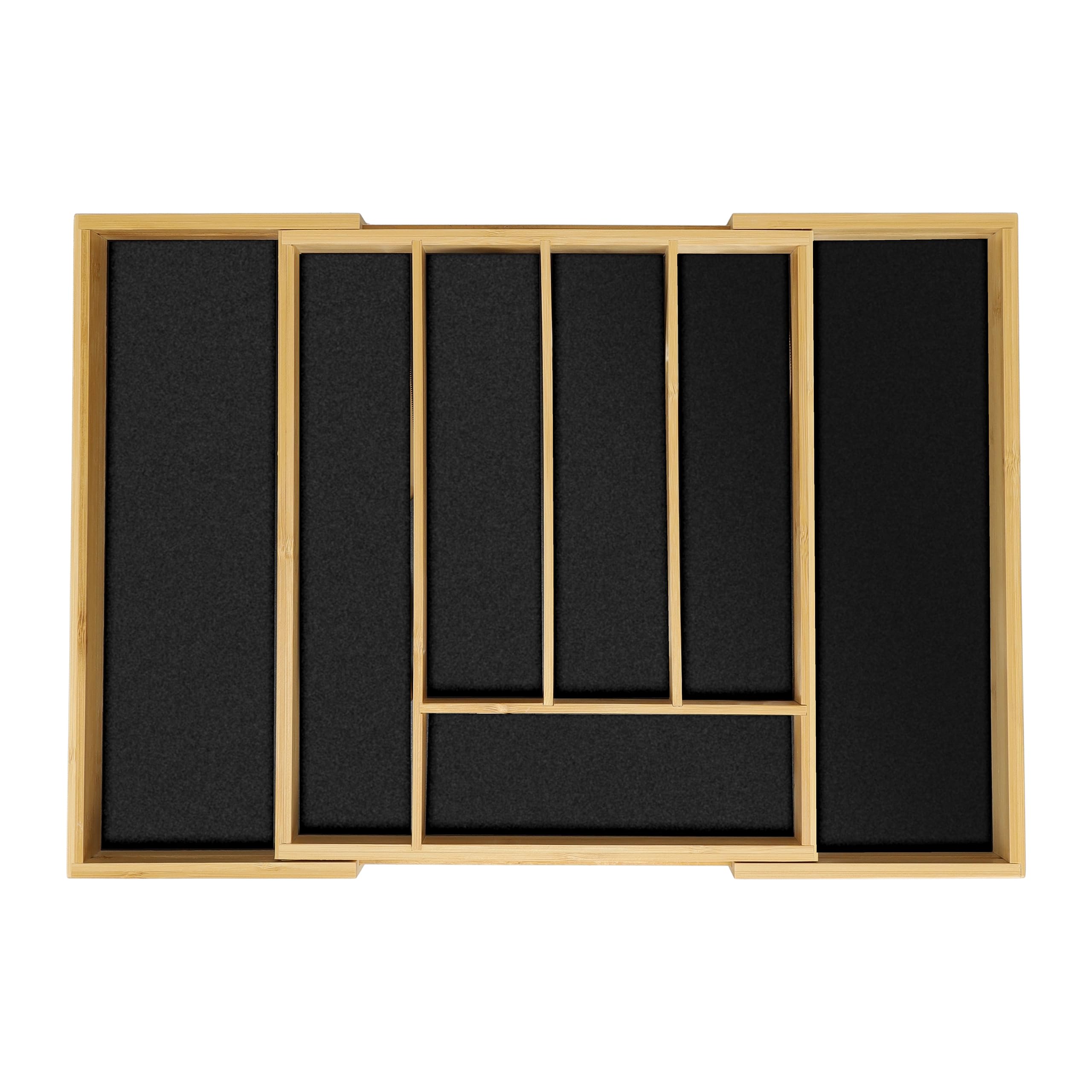 Relaxdays Cutlery Tray, Extendable Insert, 5 to 7 Compartments, Drawer Organiser, Bamboo & MDF, Storage, Natural/Black