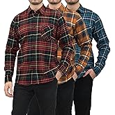 Andrew Scott Men's Button Down Regular Fit Long Sleeve Plaid Flannel Casual Shirts - Multi Packs