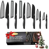 Marco Almond Kitchen Knife Set 12PC Kitchen Knives Set w Covers Black | 6 Knives with 6 Blade Guards, Stainless Steel Knives Set for Kitchen, Anti-Rust,Ergonomic Handle,Full Tang,Gift Box