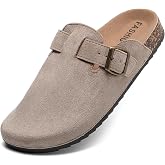 DDXYYDS Suede Clogs for Women &amp; Men Cork Footbed Leather Mules Potato Shoes | Non-slip Sole, Adjustable Metal Buckle, Slip-on Sandals Potato Shoes with Arch Support for Indoor and Outdoor