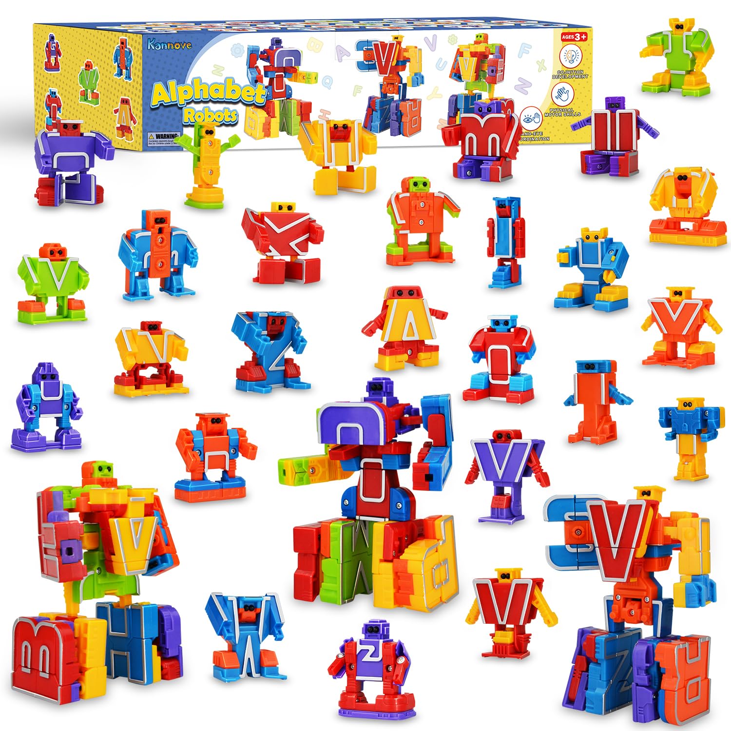 Birthday Toy Gifts for 3 4 5 6 8 Years Old Toddler Boys Girls,26 Alphabet Robots ABC Letters Educational Learning Toys for Kids,Alphabots Deformation STEM Fine Motor Skill Gifts for Preschool Age 3+