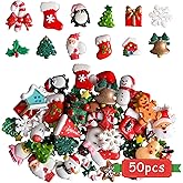 Kalolary Christmas Miniature Ornaments Santa Snowman Tree Bell Decoration for Crafts and Scrapbooking(50PCS)