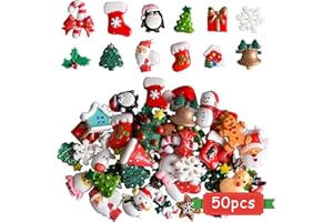 Kalolary Lot de 50 breloques de Noël miniatures en résine pour décoration de Noël, Père Noël, bonhomme de neige, arbre, cloch